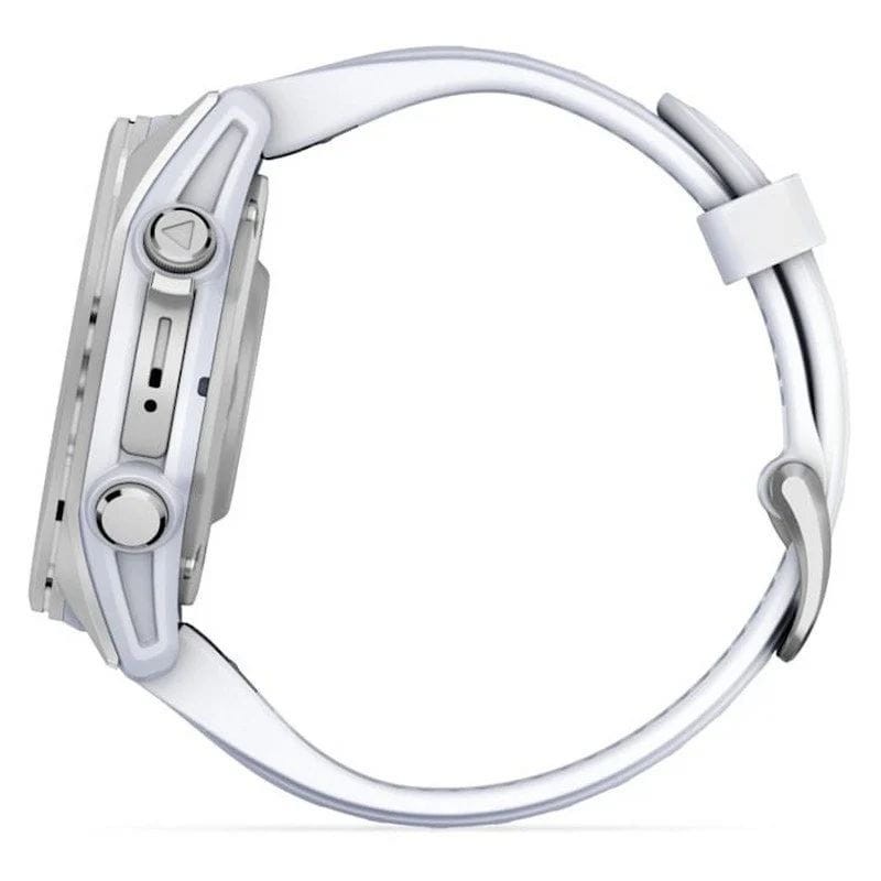 Lateral izquierdo de Garmin Fenix 8 AMOLED 43mm Acero Blanco - Reloj Inteligente