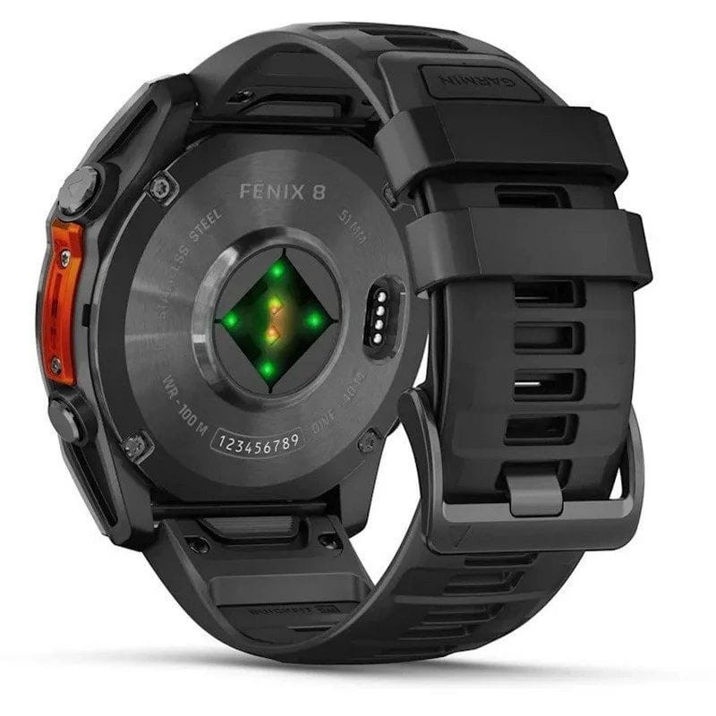 Trasera de Garmin Fenix 8 AMOLED 51mm Acero Negro - Reloj Inteligente