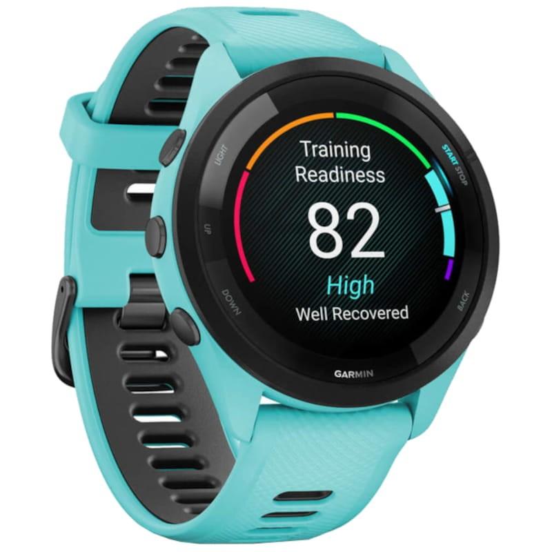 Garmin Forerunner 265 Turquesa/Negro Vista frontal derecha