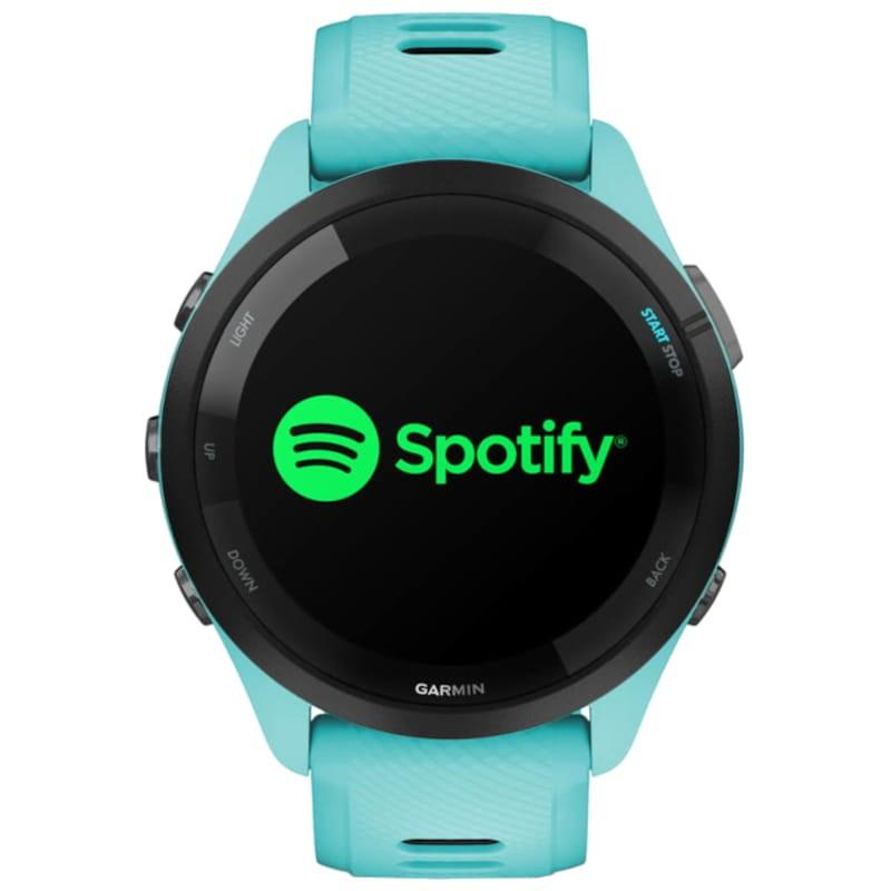 Garmin Forerunner 265 Turquesa/Negro Vista frontal logo Spotify