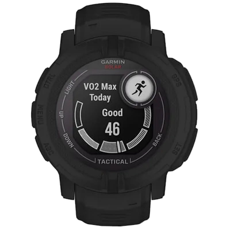 vista frontal del Reloj inteligente Garmin Instinct 2 45mm Solar Tactical Edition Negro