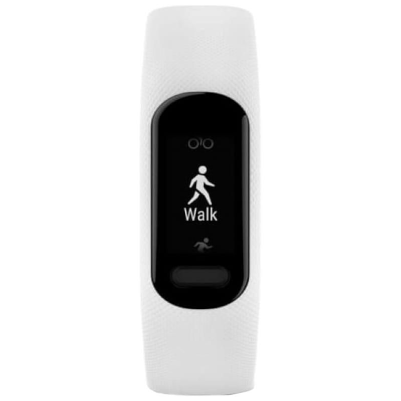 Garmin Vivosmart 5 S/M Blanco Vista frontal con menú de actividades