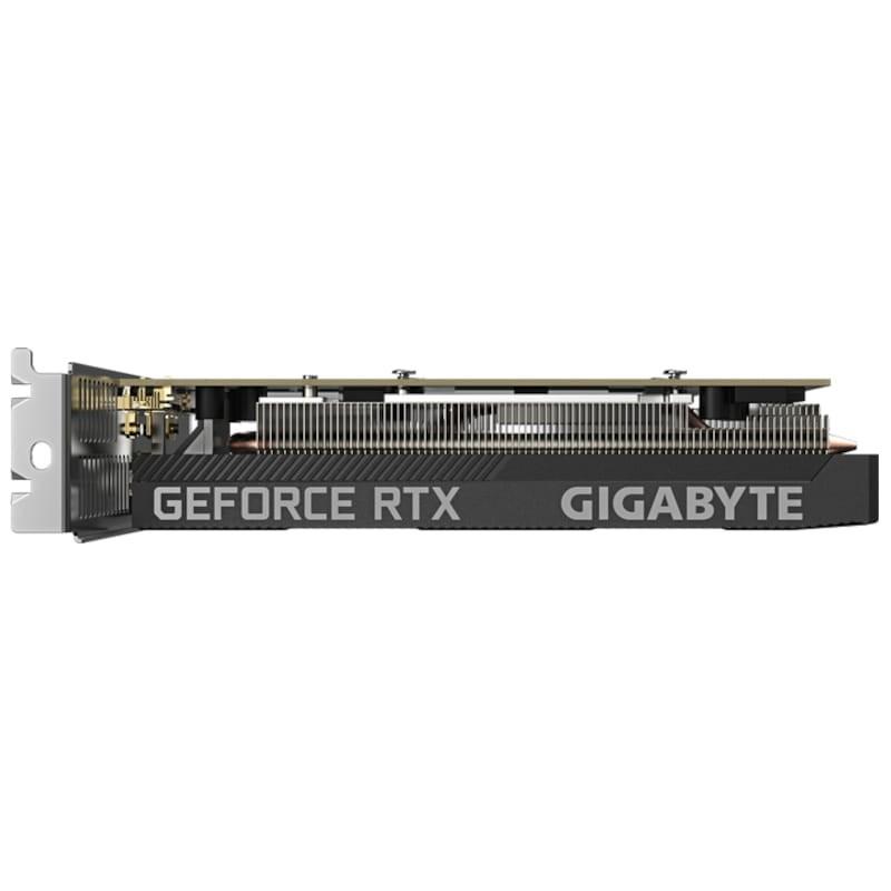 Vue latérale de la carte graphique Gigabyte NVIDIA GeForce RTX 3050 OC à profil bas avec 6 Go de GDDR6