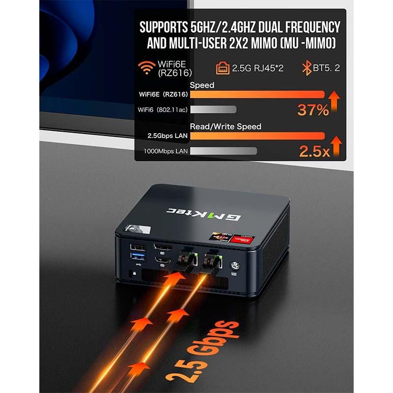 GMKtec M6 AMD Ryzen 5 6600H Preto - conectividade Wi-Fi 6E