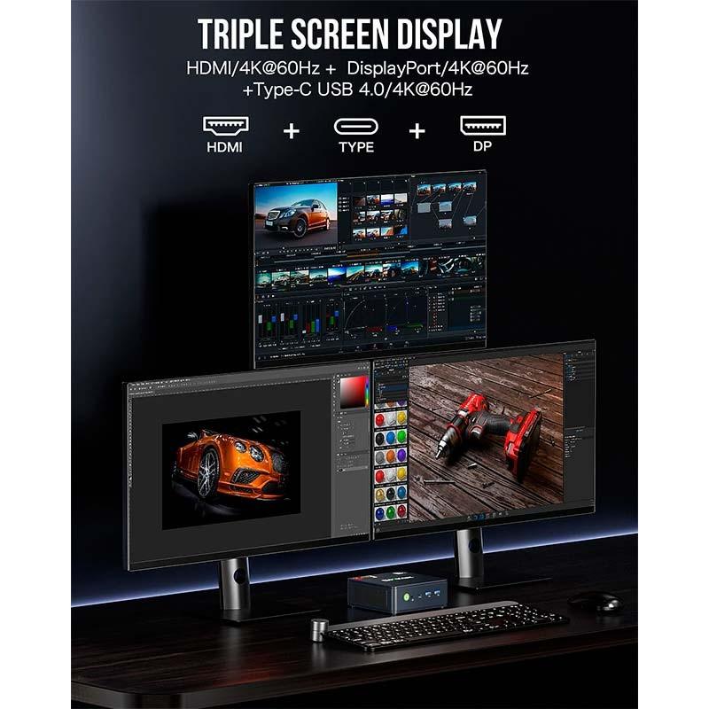 GMKtec M6 AMD Ryzen 5 6600H Preto - monitor triplo
