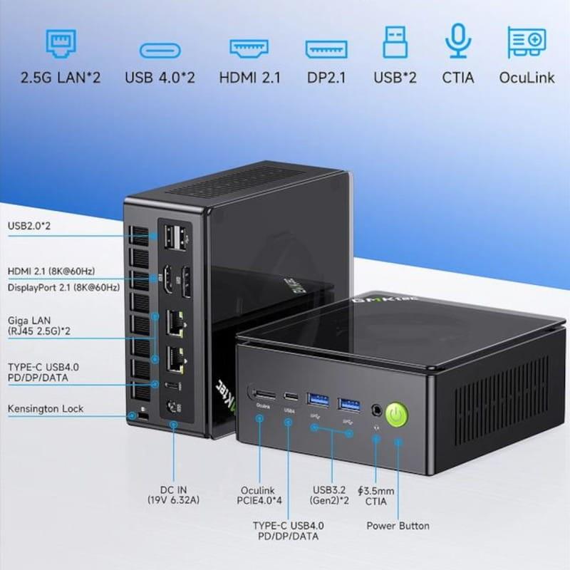 Puertos de GMKtec NucBox K8 Plus Ryzen 7 8845HS/32GB/1TB/W11 Negro - Mini PC