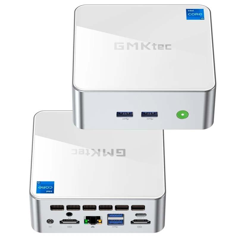 GMKtec NucBox M3 Intel i5-12450H/16 Go/1 To SSD/Windows 11 Pro Argent - vue avant et arrière