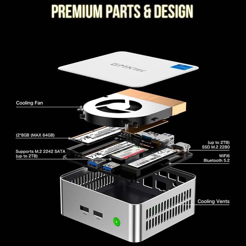 GMKtec NucBox M3 Intel i5-12450H/16 Go/1 To SSD/Windows 11 Pro Argent - système de refroidissement