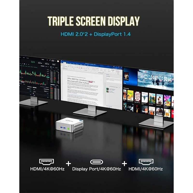 GMKtec NucBox M3 Intel i5-12450H/16 Go/1 To SSD/Windows 11 Pro Argent - triple écran