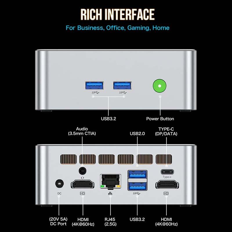GMKtec NucBox M3 Intel i5-12450H/16 Go/1 To SSD/Windows 11 Pro Argent - interface et ports