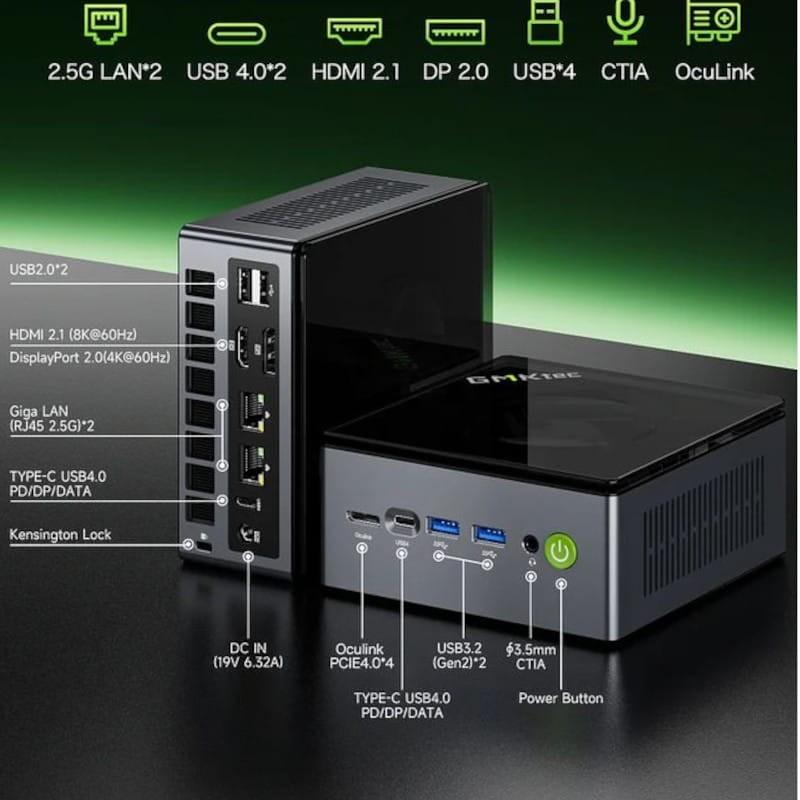 Port de GMKtec NucBox M7 AMD Ryzen 7 Pro 6850H/16 Go DDR5/512 Go SSD/Windows 11 Pro Argent - Mini PC