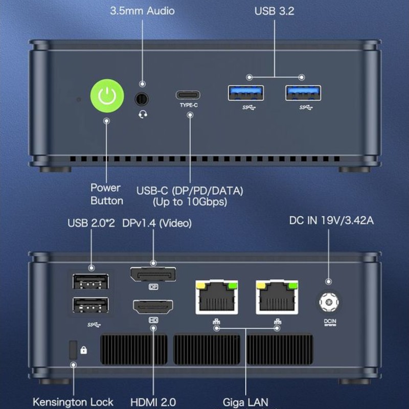 Ports de GMKtec NucBox M5 Plus Ryzen 7 5825U/32Go/1To Noir - Mini PC