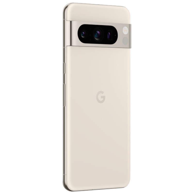 Google Pixel 8 Pro 5G branco renovado, condição excelente, 12GB RAM e 256GB. Traseira elegante com módulo de câmeras triplo e acabamento premium
