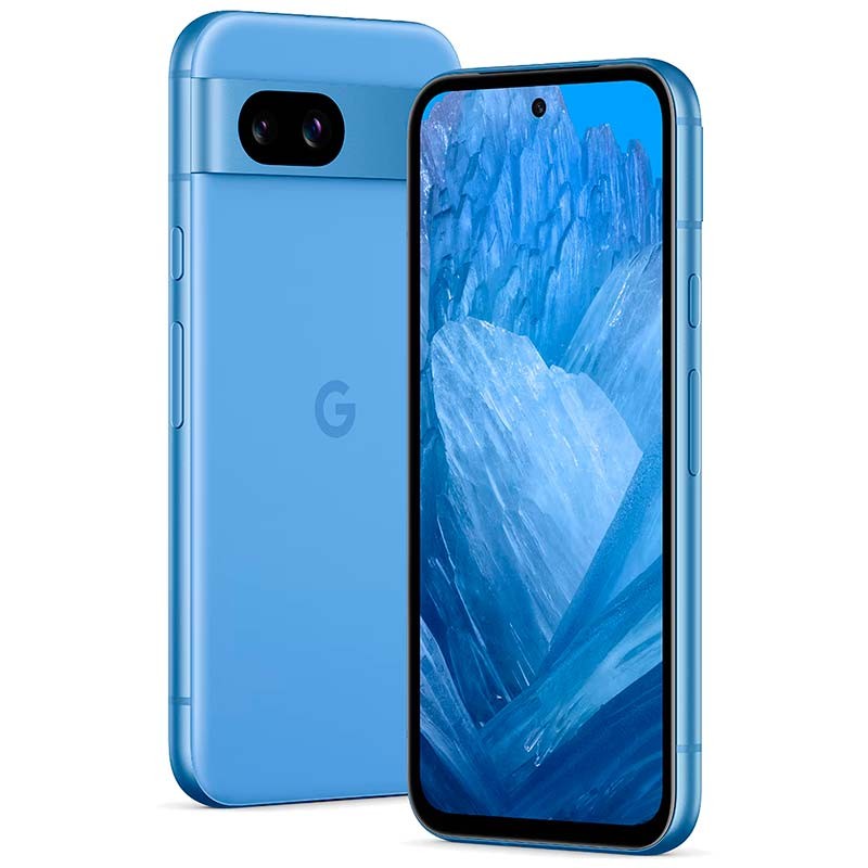 vista frontal, trasera y lateral del Google Pixel 8a 5G 8GB/128GB Celeste
