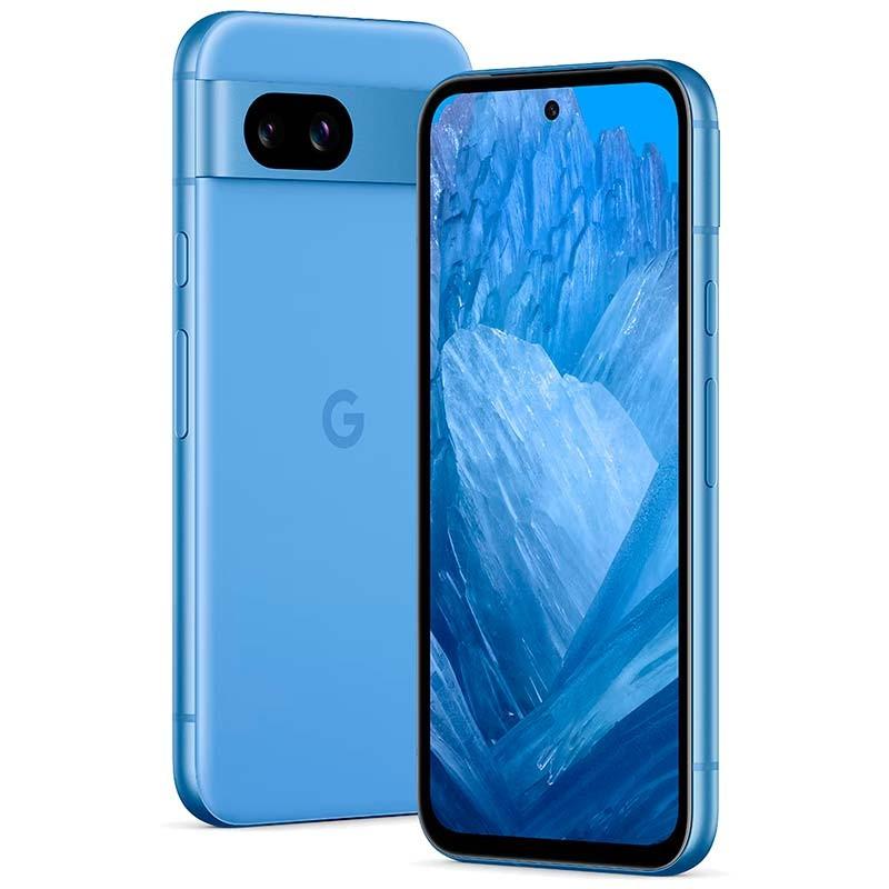 vista frontal, trasera y lateral del Google Pixel 8a 5G 8GB/128GB Celeste