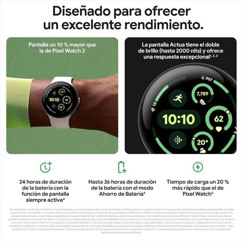 Google Pixel Watch 3 41 mm Wi-Fi Prateado com bracelete Bateria de porcelana