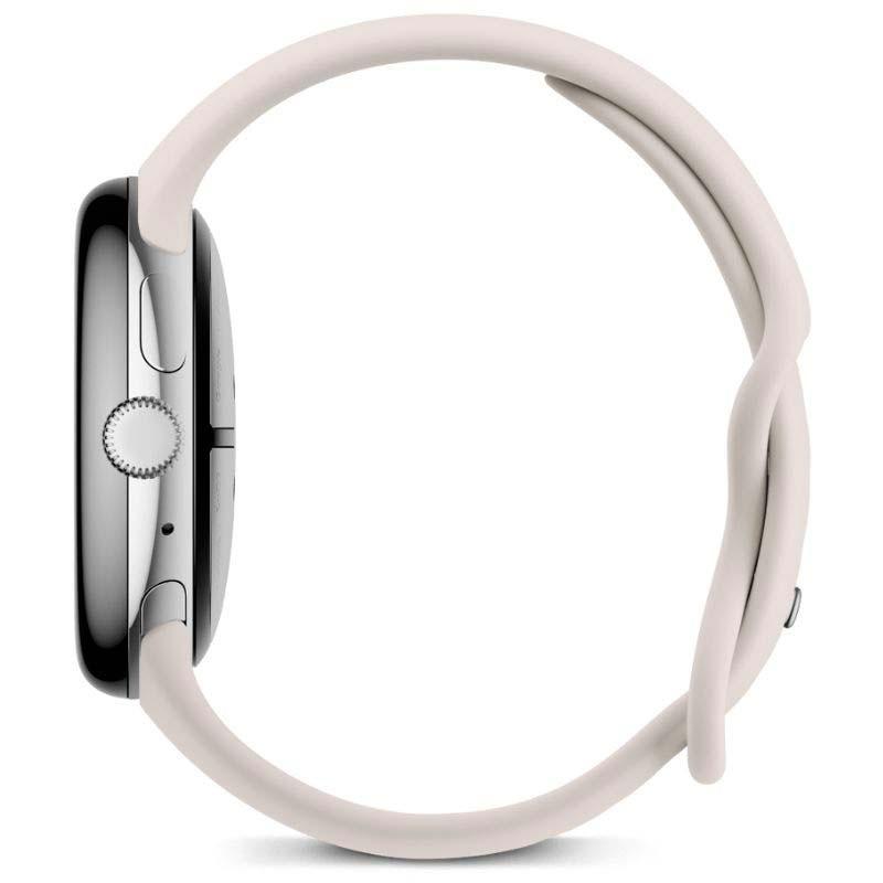 vista lateral del Google Pixel Watch 3 45mm 4G LTE Plata con Correa Porcelana