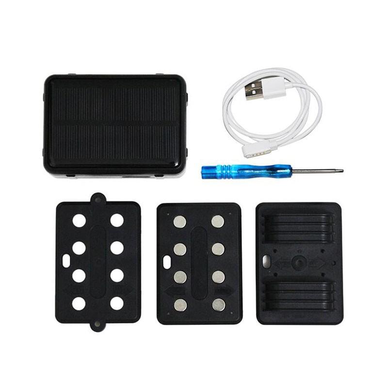 GPS pour animaux de compagnie V34 Charge Solaire avec panneau solaire, boîtier noir, plaques magnétiques, tournevis et câble USB pour montage facile
