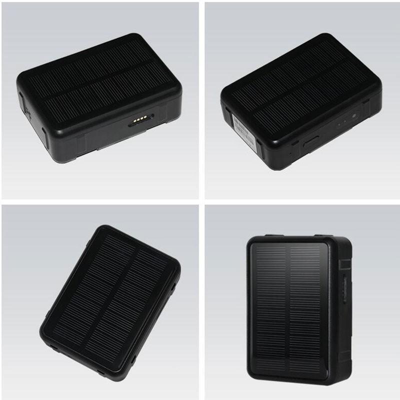 GPS pour animaux de compagnie V34 Charge Solaire boîtier noir compact avec panneau solaire double face, bords arrondis, ports latéraux discrets et
