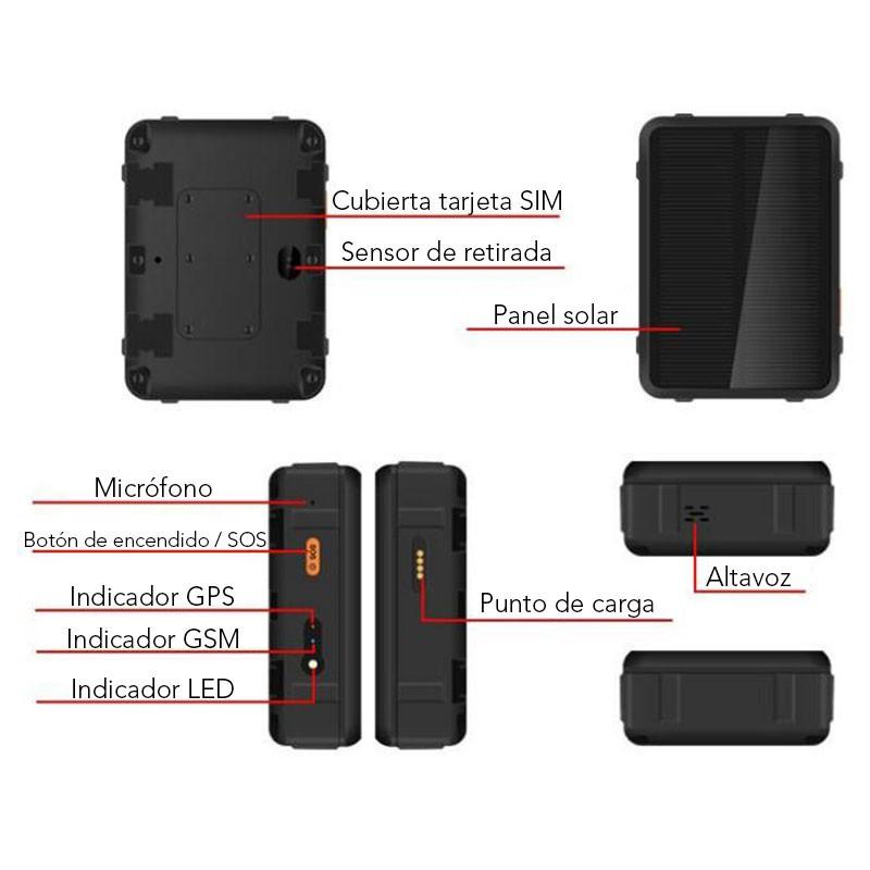 GPS pour animaux de compagnie V34 Charge Solaire avec grand panneau solaire, micro, haut‑parleur, boutons SOS, indicateurs GPS/GSM/LED et port de charge