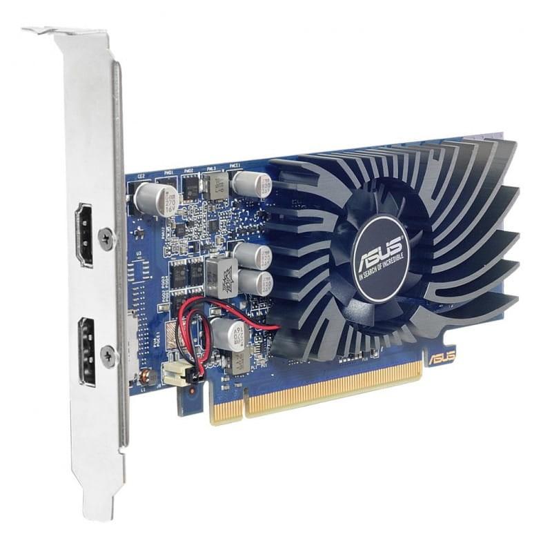 ASUS GT1030-2G-BRK NVIDIA GeForce GT 1030 2 GB GDDR5 Azul - Placa gráfica - Vista da ventoinha e dos conectores