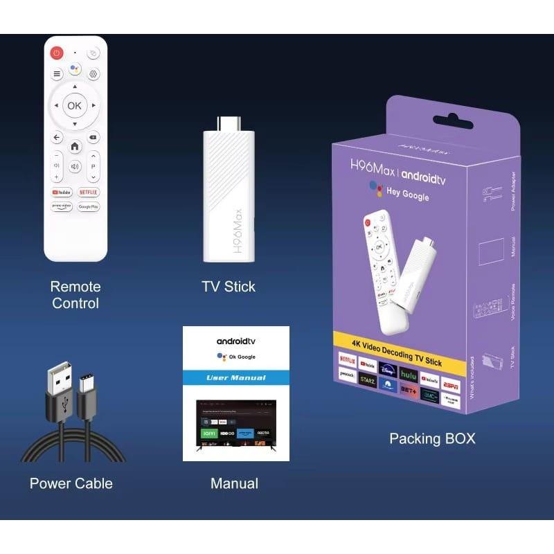 Contenu de la boîte de H96 MAX H313 Mini 2Go/16Go Android 14 - Android TV Stick