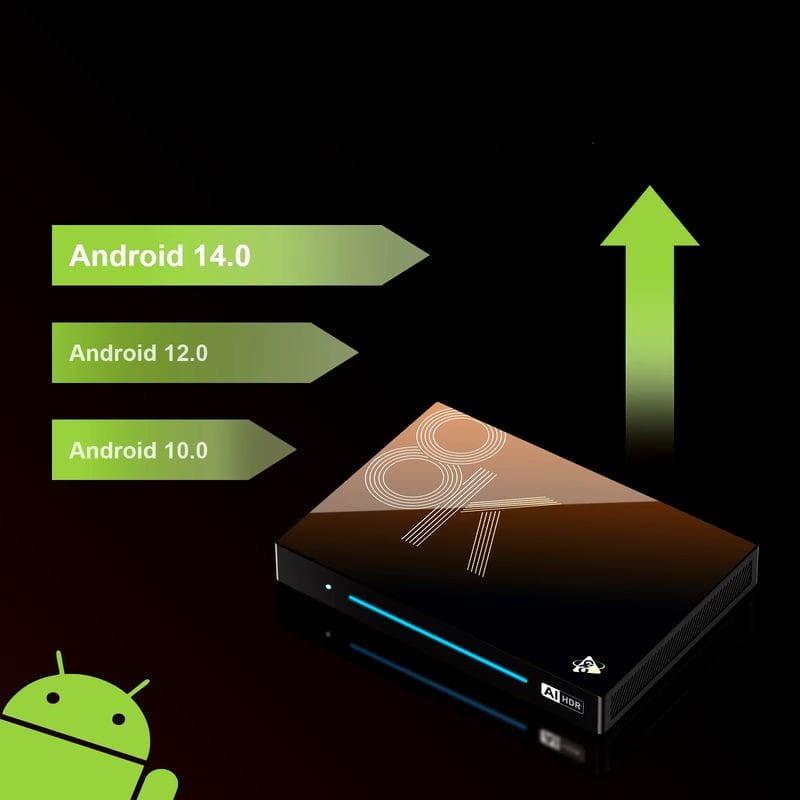SO de H96 MAX M9S 8K RK3576 8GB/128GB Wifi 6 Android 14 Negro - Android TV