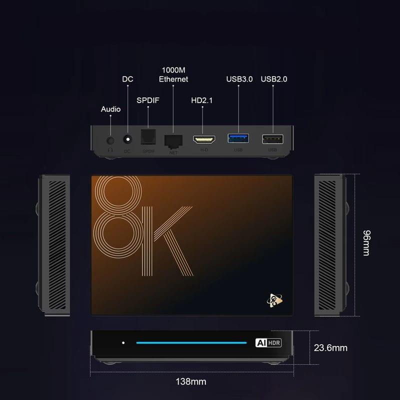 Dimensiones de H96 MAX M9S 8K RK3576 8GB/128GB Wifi 6 Android 14 Negro - Android TV