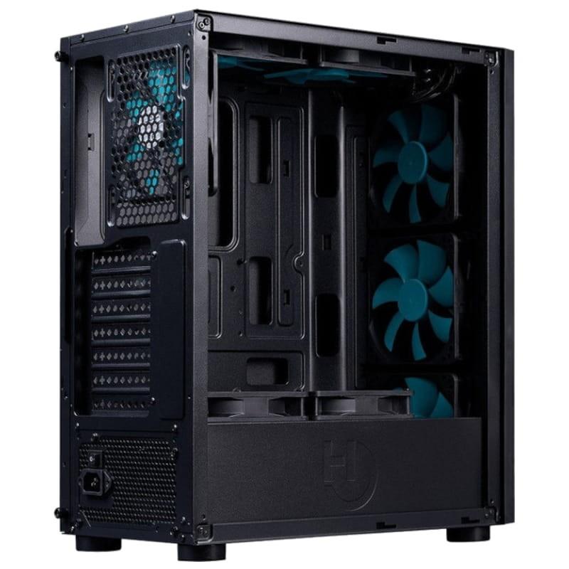 vista frontal y lateral de la Hiditec V20 PRO ARGB  Semitorre Cristal templado Negro - Caja Gaming