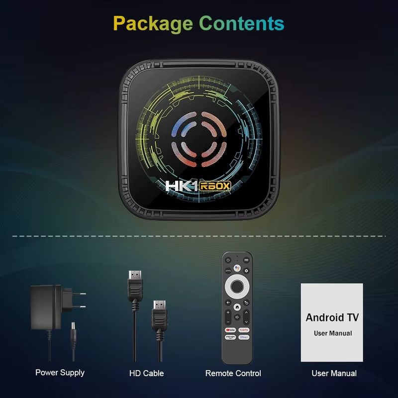 Contenu de la boîte de HK1 RBOX H8X Allwinner H728 4Go/32Go Android 14 - Android TV