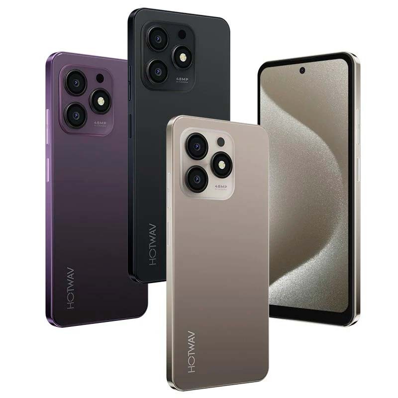 Hotwav Note 13 Max 6GB/256GB Dourado - vista frontal, traseira e lateral