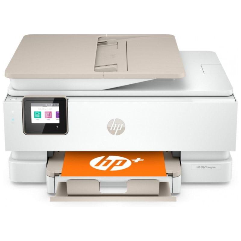Vista frontal de la Impresora de Tinta HP ENVY Inspire 7920e WiFi BT Blanco imprimiendo