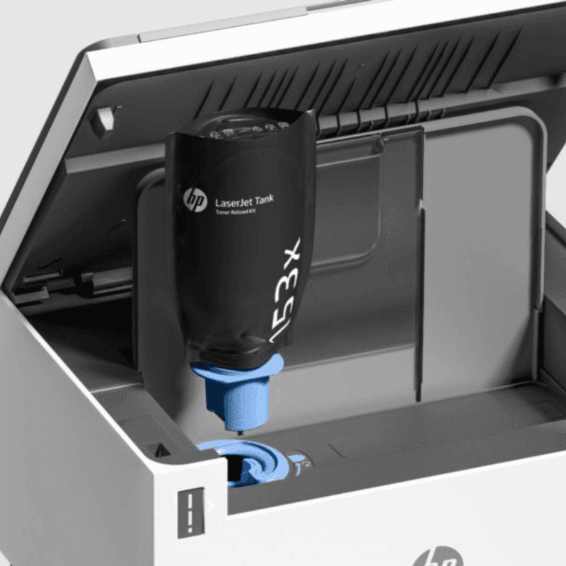 Detalhe do depósito de tinta recarregável da Impressora multifuncional HP LaserJet Tank 1604w