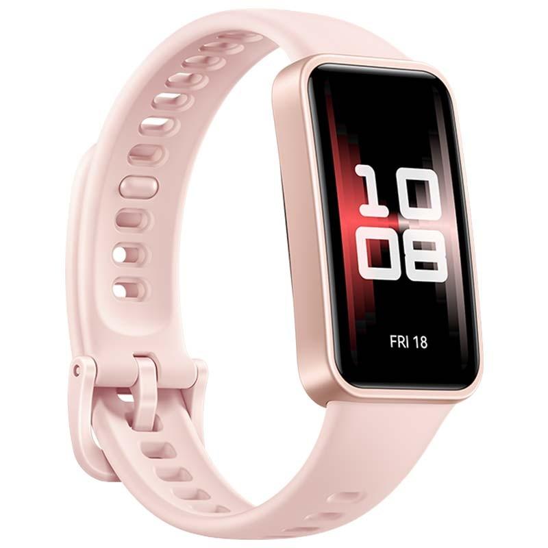 vista frontal y lateral de la Pulsera de actividad Huawei Band 9 Rosa