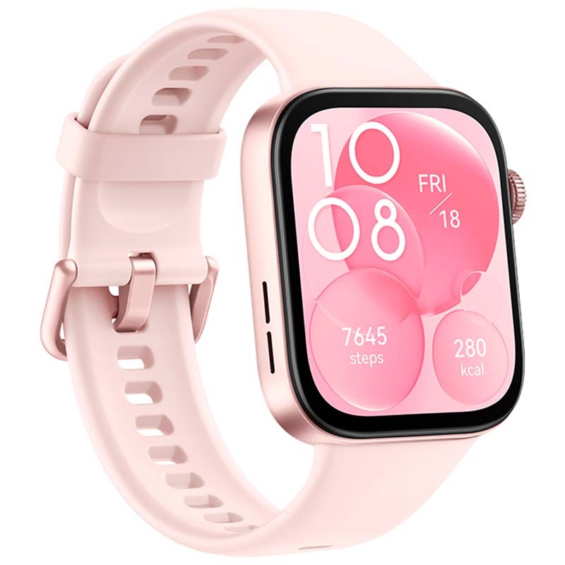 vista frontal e lateral do Relógio inteligente Huawei Watch Fit 3 Rosa