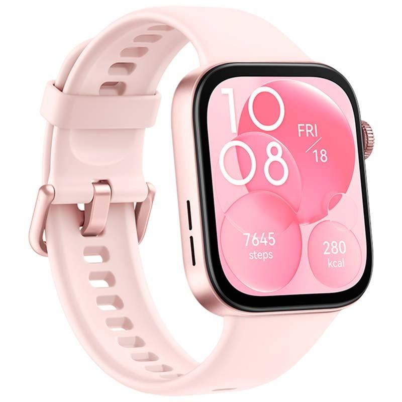 vista frontal e lateral do Relógio inteligente Huawei Watch Fit 3 Rosa