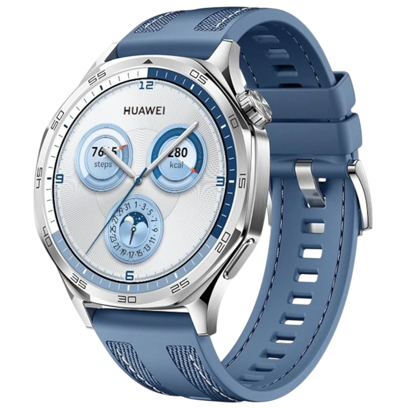Huawei Watch GT5 46 mm GPS Bracelet en tissu bleu - Montre intelligente