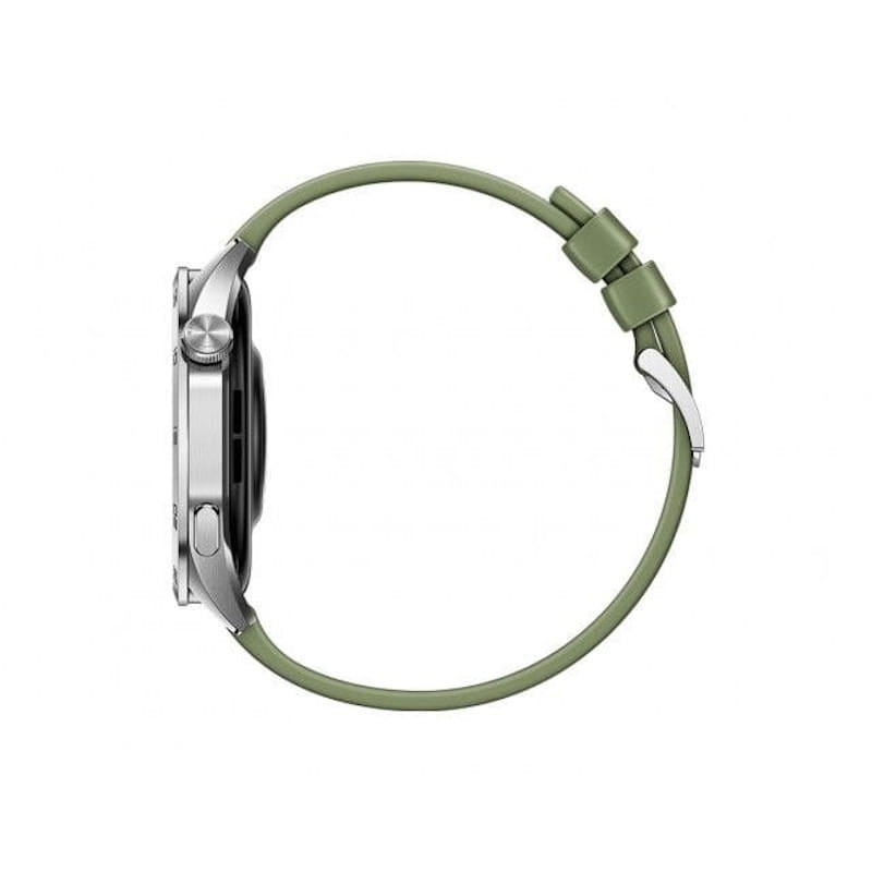 Lateral izquierdo del reloj inteligente Huawei Watch GT 4 de 46mm en color Verde