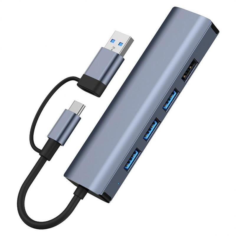 Frontal de Hub USB BYL-2208 5 en 2 USB 3.0+Tipo-C/RJ45 (Gigabit)+USB 3.0+2.0 Gris