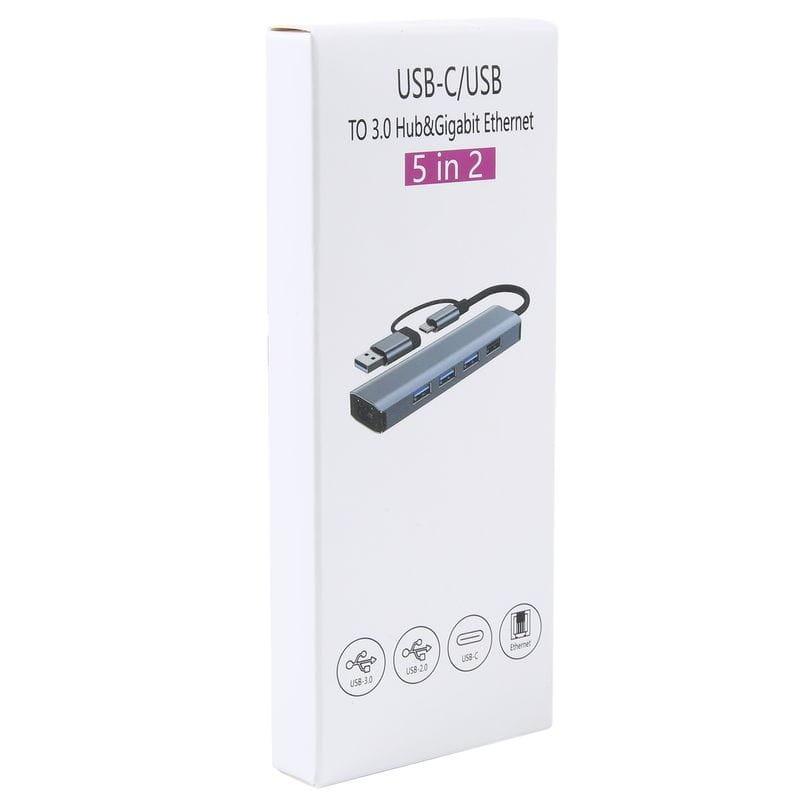 Caja de Hub USB BYL-2208 5 en 2 USB 3.0+Tipo-C/RJ45 (Gigabit)+USB 3.0+2.0 Gris