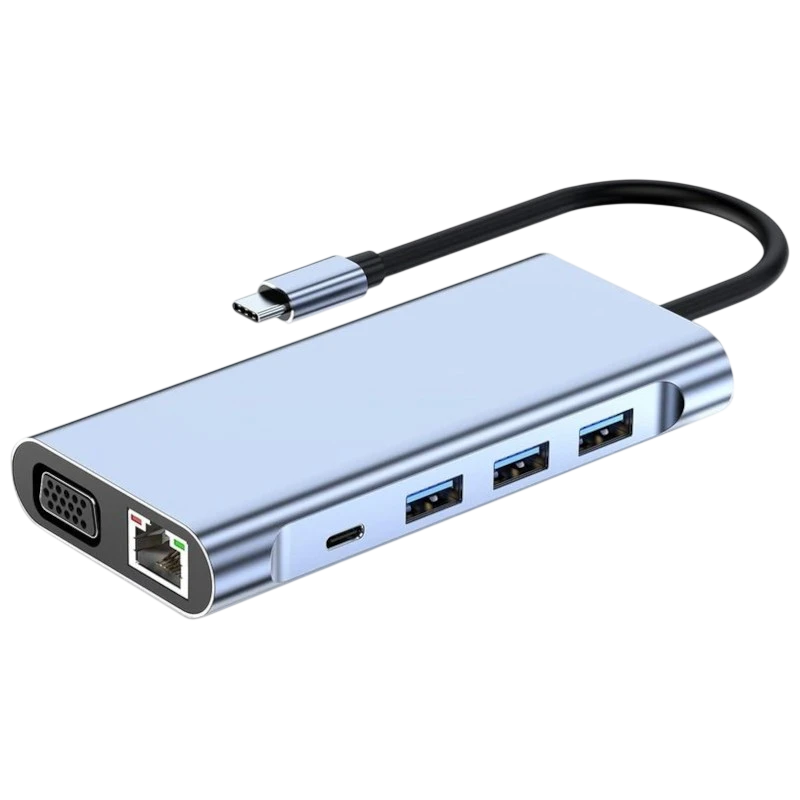 Hub BYL-2310 11-en-1 USB Type-C vers HDMI/USB 3.0/RJ45/USB Type C/PD/3,5 mm Noir