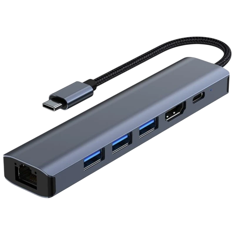 Hub 2210 6 en 1 USB Tipo-C a USB 3.2/HDMI/USB Tipo C Negro