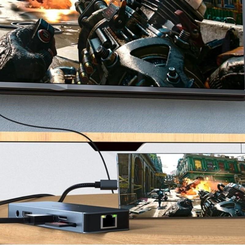 Adaptável Hub BYL-2309 11 em 1 USB tipo C para HDMI/USB tipo C/VGA/RJ45/USB3.2/3,5 mm Jack/PD100W Prata