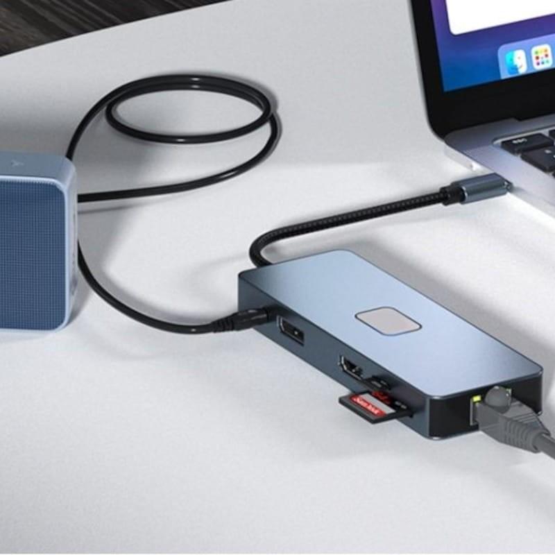 Poderoso Hub BYL-2309 11 em 1 USB tipo C para HDMI/USB tipo C/VGA/RJ45/USB3.2/3,5 mm Jack/PD100W Prata