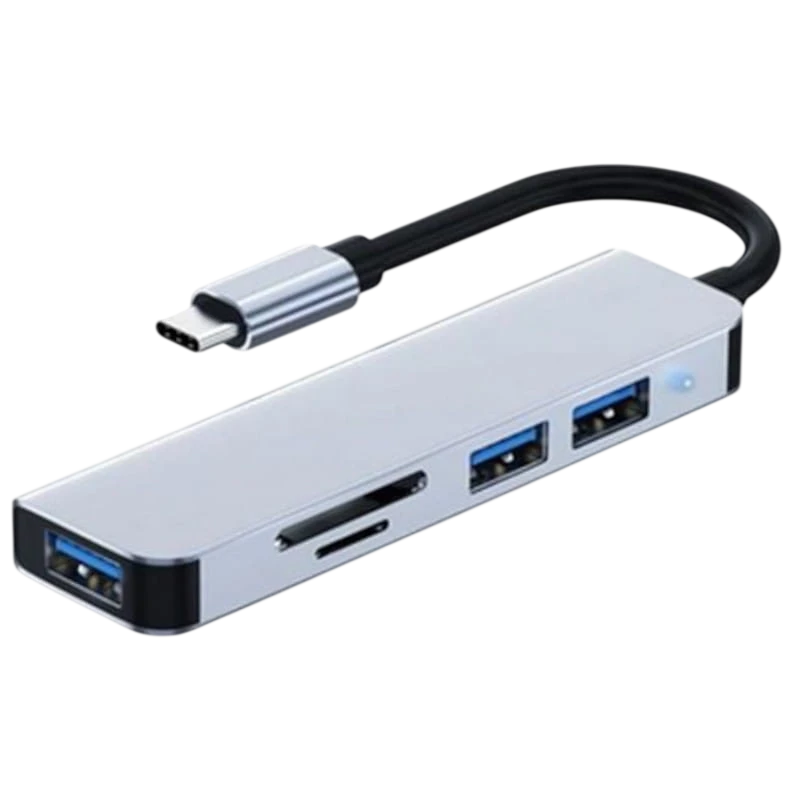 Hub USB BYL-2103T 5 en 1 USB-C/USB 3.0+2.0+microSD+SD Plata