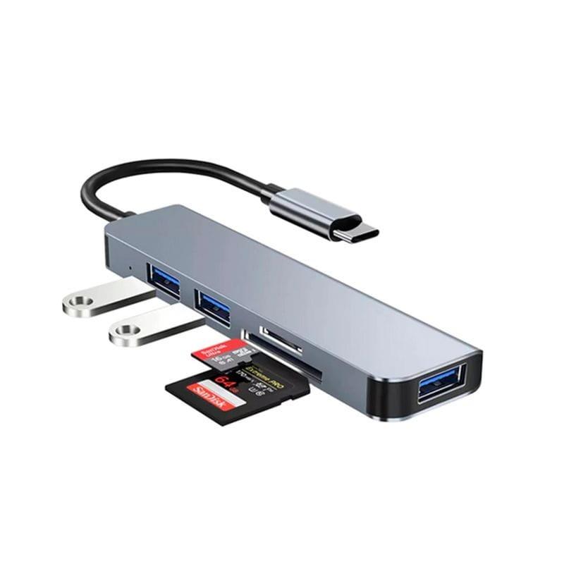 Puertos de Hub USB BYL-2103T 5 en 1 USB-C/USB 3.0+2.0+microSD+SD Plata