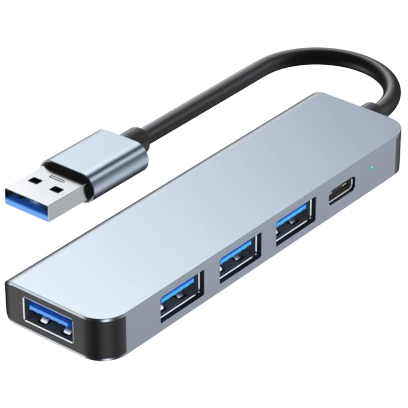 Hub USB BYL-2301U 5 em 1 USB Tipo C+USB 3.0 Prata