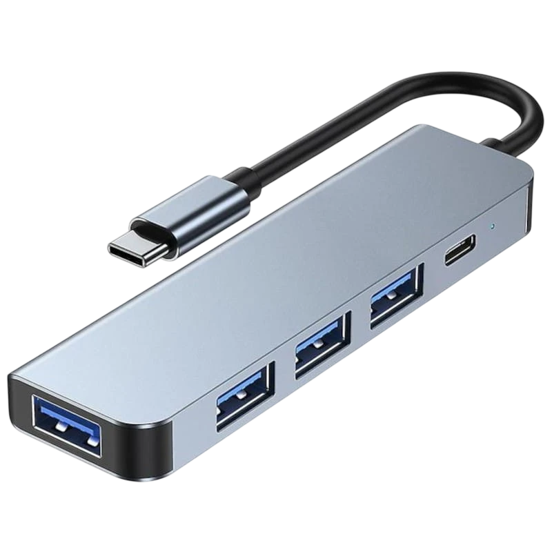 Hub USB 2301T 5 em 1 USB Tipo C+USB 3.0 Prata