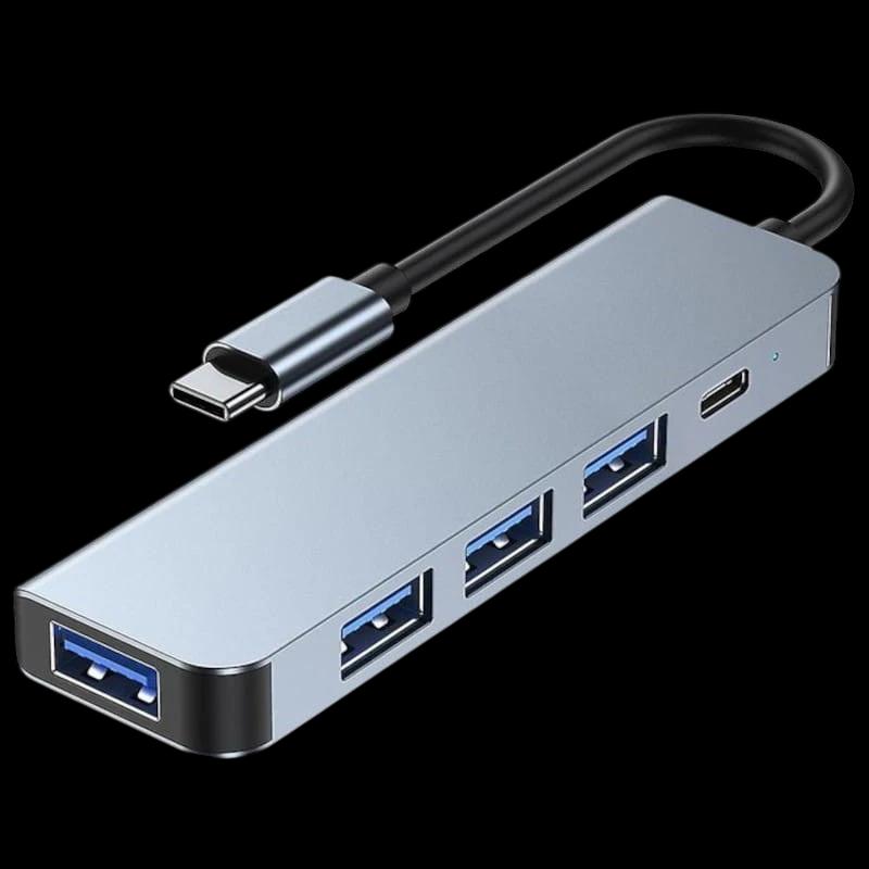 Hub USB 2301T 5 en 1 USB Type C+USB 3.0 Argent