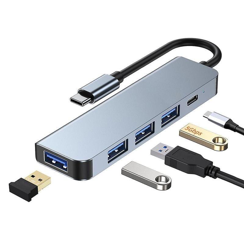 Adaptable Hub USB 2301T 5 en 1 USB Type C+USB 3.0 Argent